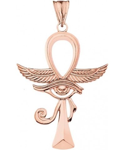 10K Gold Egyptian Ankh Cross with Eye of Horus Hieroglyphic Key of Life Charm Pendant - Choice of Metal Color Rose Gold $77.7...