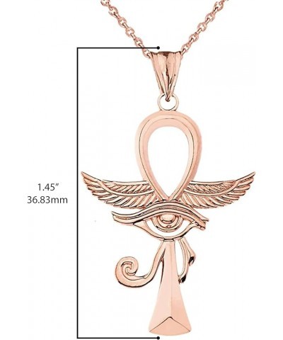 10K Gold Egyptian Ankh Cross with Eye of Horus Hieroglyphic Key of Life Charm Pendant - Choice of Metal Color Rose Gold $77.7...