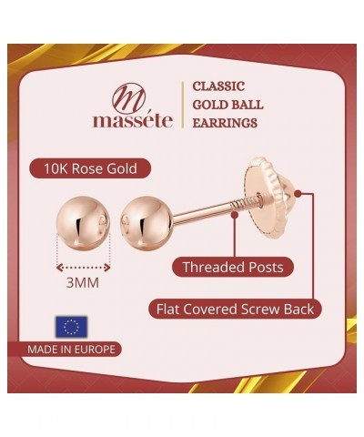 Gold Ball Stud Earrings for Women and Girls Screwback | 10k, 14k, 18k | White Yellow or Rose Gold | 3mm 4mm 5mm | Nickel Free...