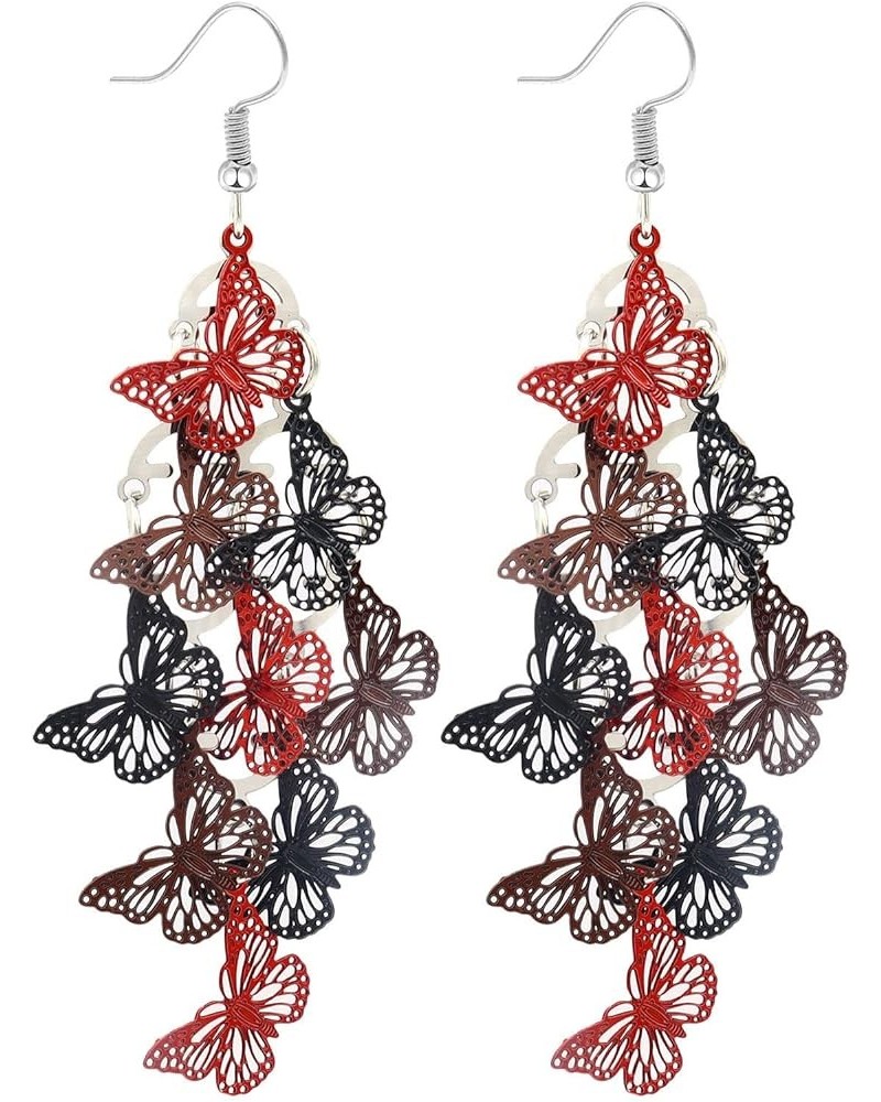 Nine Piece Obliquely Flying Butterfly Earrings for Woman Girls,Long Dangle Mix Color Butterfly Earring rb $7.64 Earrings