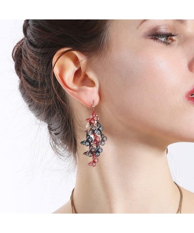 Nine Piece Obliquely Flying Butterfly Earrings for Woman Girls,Long Dangle Mix Color Butterfly Earring rb $7.64 Earrings