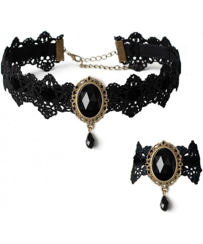 Retro Handmade Choker Necklace for Women Gothic Black Lace Necklace for Halloween Punk Costume Party Royal Court Vampire Chok...