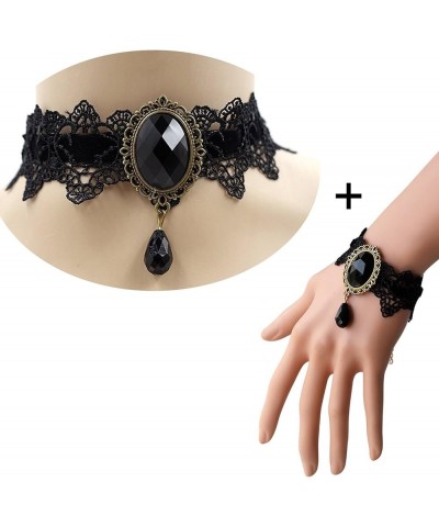 Retro Handmade Choker Necklace for Women Gothic Black Lace Necklace for Halloween Punk Costume Party Royal Court Vampire Chok...