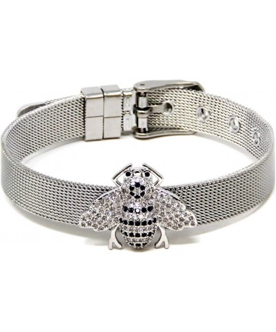 Me Plus Women Fashion Stainless Steel Silver Gold Clear Rhinestones Charm Mesh Belt Buckle Bracelet Bangle Bee - Silver $13.2...