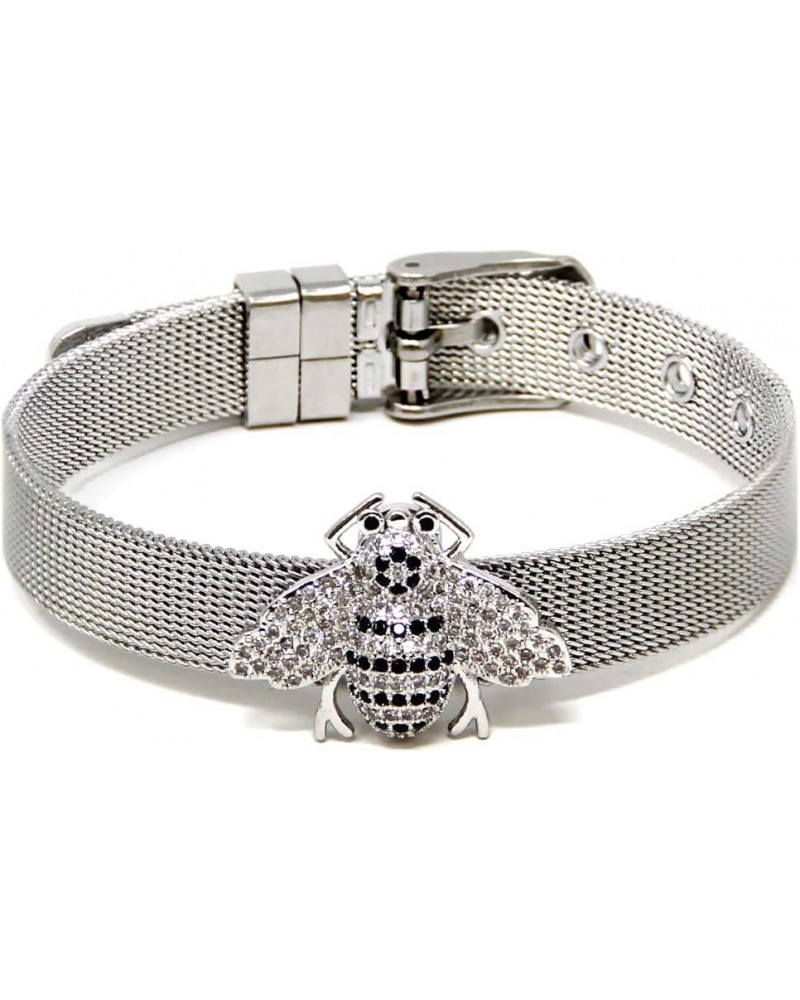 Me Plus Women Fashion Stainless Steel Silver Gold Clear Rhinestones Charm Mesh Belt Buckle Bracelet Bangle Bee - Silver $13.2...