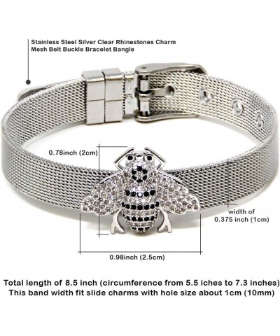 Me Plus Women Fashion Stainless Steel Silver Gold Clear Rhinestones Charm Mesh Belt Buckle Bracelet Bangle Bee - Silver $13.2...