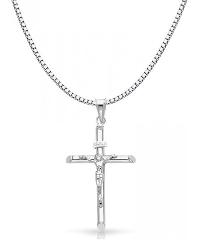 14K White Gold Crucifix Cross Religious Charm Pendant with 1mm Box Chain Necklace 24.0 Inches $156.10 Necklaces