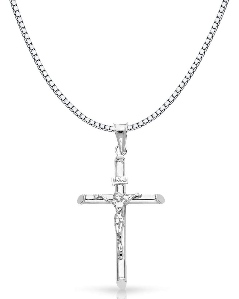 14K White Gold Crucifix Cross Religious Charm Pendant with 1mm Box Chain Necklace 24.0 Inches $156.10 Necklaces