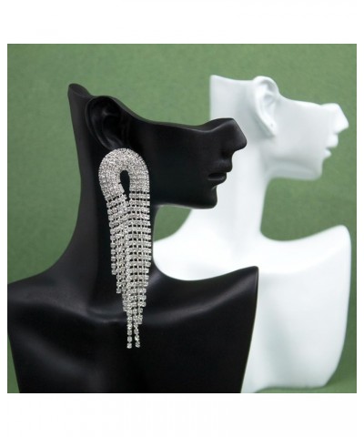 Silver Rhinestone Tassel Dangle Earrings Sparkly Rhinestone Earrings Dangling Cubic Zircon Crystal Diamond Long Earrings Wome...