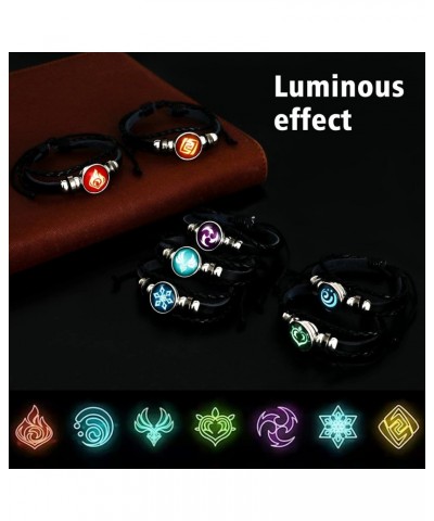 Genshin Impact Bracelet 7 Pack, Animne Element Luminous Bracelets Glow in Dark, God's Eye Time Gem Bracelet of Fire, Ice, Win...