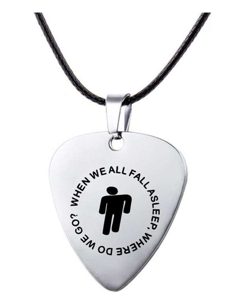 Billie Guitar Pick Necklace Personality Fashion Punk Style Elish Pendant Necklace for Women Men Guitar Pick Silver $7.00 Neck...