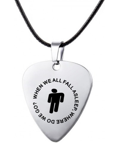 Billie Guitar Pick Necklace Personality Fashion Punk Style Elish Pendant Necklace for Women Men Guitar Pick Silver $7.00 Neck...