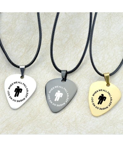 Billie Guitar Pick Necklace Personality Fashion Punk Style Elish Pendant Necklace for Women Men Guitar Pick Silver $7.00 Neck...