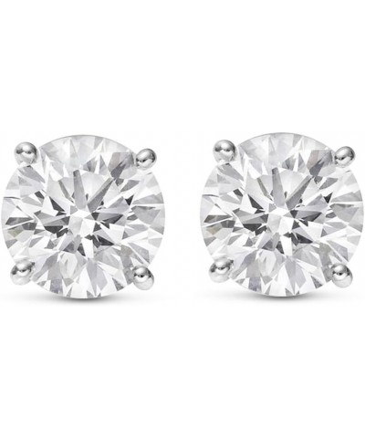 Natural Round Brilliant Solitaire Diamond Stud Earrings for Women 4 Prong Push Back (I-J Color I1 Clarity) 1.51 Carat Platinu...