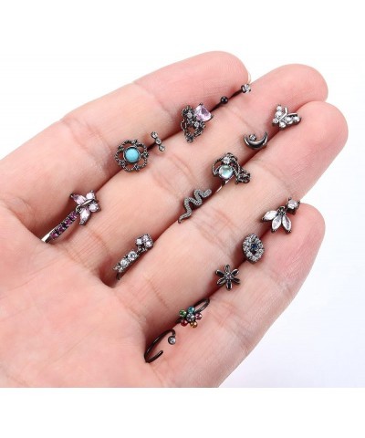 16Pcs 20G Nose Rings Dangle Nose Ring L Shaped for Women Men Stainless Steel Dangling Heart Butterfly Moon CZ Nose Rings Hoop...