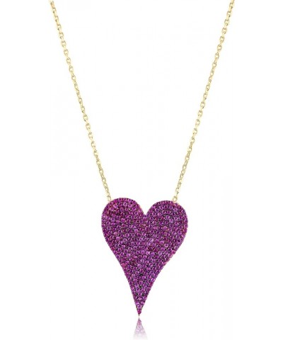 Women' s Sterling Silver Large 25mm Pave Heart Neckace with a 16" +2" Chain Dark Pink $46.55 Necklaces