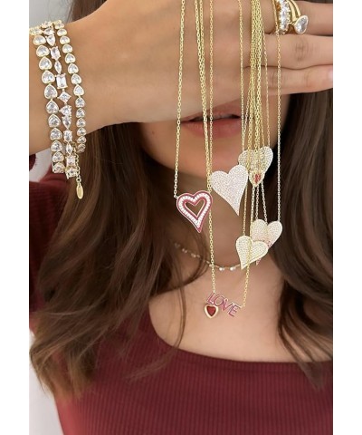 Women' s Sterling Silver Large 25mm Pave Heart Neckace with a 16" +2" Chain Dark Pink $46.55 Necklaces