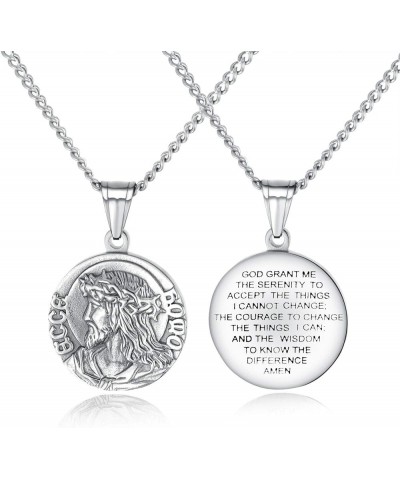 Religious Christ Coin Medal Medallion Necklace Bible Verse Prayer Christian Jesus Pendant Silver $10.19 Necklaces