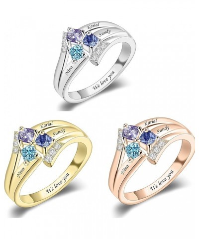 Mothers Day Gifts for Mom Women Personalized Mother Daughter Ring with 3 Simulated Birthstones and Names 18K White Gold Fille...