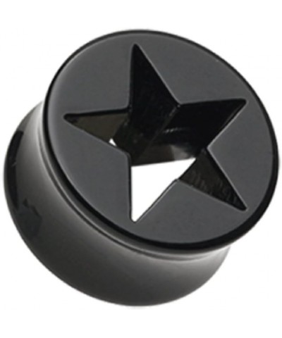 Hollow Star Double Flared Ear Gauge Plug (Sold by Pair) 7/8", Black $10.25 Body Jewelry