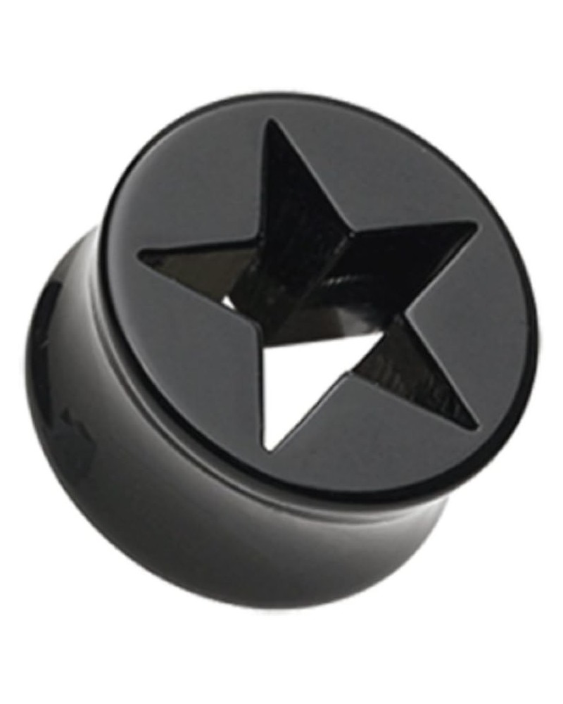 Hollow Star Double Flared Ear Gauge Plug (Sold by Pair) 7/8", Black $10.25 Body Jewelry