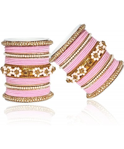 Traditional Indian Bollywood Gold Plated Beautiful Flower Design 50 Pcs Women Wedding Bangle Set Pakistani Jewelry Pink 2.8 $...