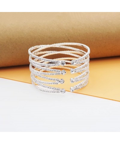 Womens Rhinestones Cross Cuff Bracelet Open End Wide Bangle Silver tone Style C $9.11 Bracelets