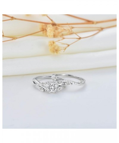 Princess Cut Bridal Ring Set for Women Bridal Sets Wedding Rings, 1-1/2 Carat(ctw) Moissanite Leaf Flower Band 925 Sterling S...