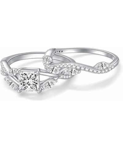 Princess Cut Bridal Ring Set for Women Bridal Sets Wedding Rings, 1-1/2 Carat(ctw) Moissanite Leaf Flower Band 925 Sterling S...