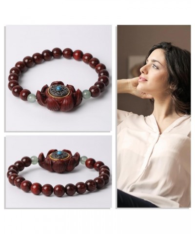 Wood Prayer Bead Bracelet Natural Blood Red Sandalwood Handmade Stretch Wooden Beaded Bracelets with Storage Drawstring Pouch...