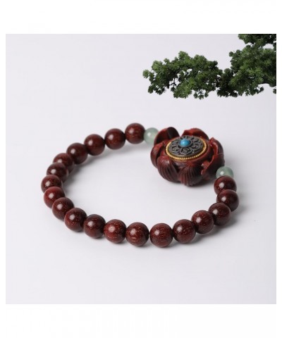 Wood Prayer Bead Bracelet Natural Blood Red Sandalwood Handmade Stretch Wooden Beaded Bracelets with Storage Drawstring Pouch...