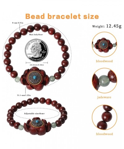 Wood Prayer Bead Bracelet Natural Blood Red Sandalwood Handmade Stretch Wooden Beaded Bracelets with Storage Drawstring Pouch...