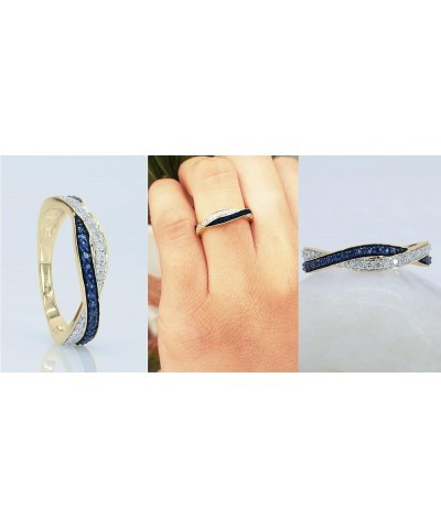 Blue Sapphire & White Diamond Swirl Stackable Wedding Band in Gold 4.5 14K Gold Yellow Gold $239.30 Bracelets