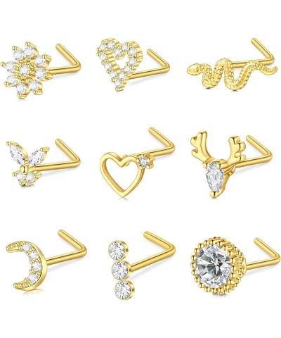 18G 20G Nose Rings Studs Surgical Steel L Shaped Screw Nose Piercing Jewelry for Women Men 5 18G Gold $9.00 Body Jewelry