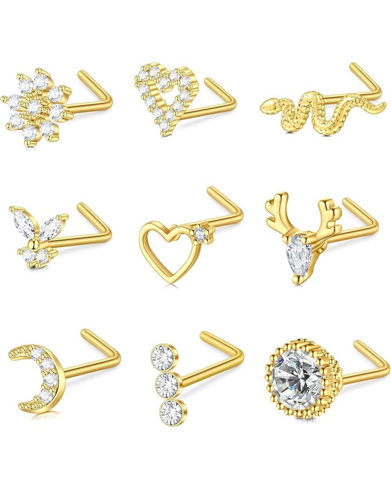 18G 20G Nose Rings Studs Surgical Steel L Shaped Screw Nose Piercing Jewelry for Women Men 5 18G Gold $9.00 Body Jewelry