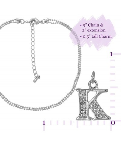 Double Line Rhinestone Crystal Initial Anklet K-Silver $7.79 Anklets