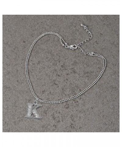 Double Line Rhinestone Crystal Initial Anklet K-Silver $7.79 Anklets