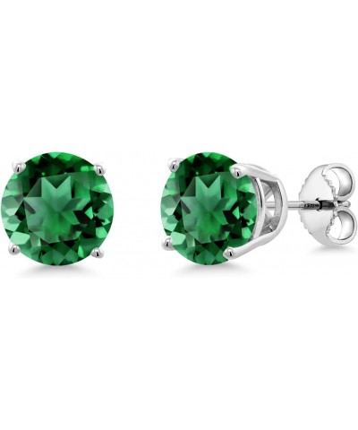 925 Sterling Silver Green Simulated Emerald Stud Earrings For Women (3.30 Cttw, Round 8MM) $22.00 Earrings