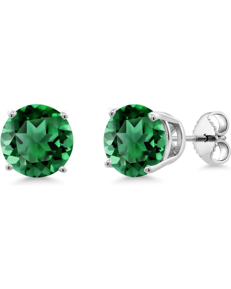 925 Sterling Silver Green Simulated Emerald Stud Earrings For Women (3.30 Cttw, Round 8MM) $22.00 Earrings