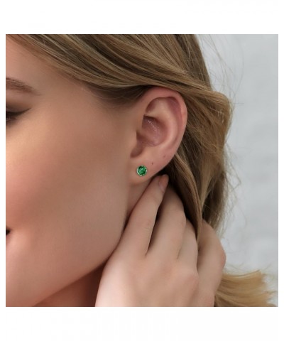 925 Sterling Silver Green Simulated Emerald Stud Earrings For Women (3.30 Cttw, Round 8MM) $22.00 Earrings