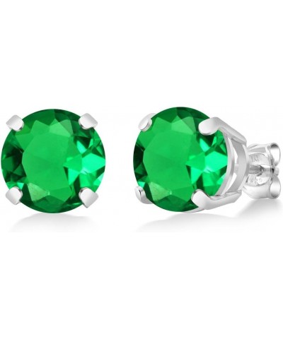 925 Sterling Silver Green Simulated Emerald Stud Earrings For Women (3.30 Cttw, Round 8MM) $22.00 Earrings