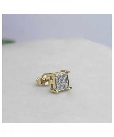 Round White Diamond V Prong Square Hip Hop Iced Unisex 1Pc Stud Earring (0.03 ctw, Color I-J, Clarity I1-I3) in Gold 14K - Me...