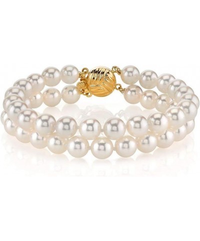 14K Gold Round White Double Japanese Akoya Saltwater Cultured Pearl Bracelet for Women 7.0 Inches 8.0-8.5mm $193.28 Bracelets