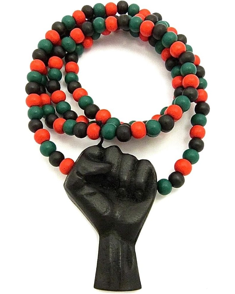 Power Fist All Natural Wood or Metal Pendant Necklace BLACK/ 30 INCH RED, GREEN, BLACK BEAD NECKLACE $11.48 Necklaces