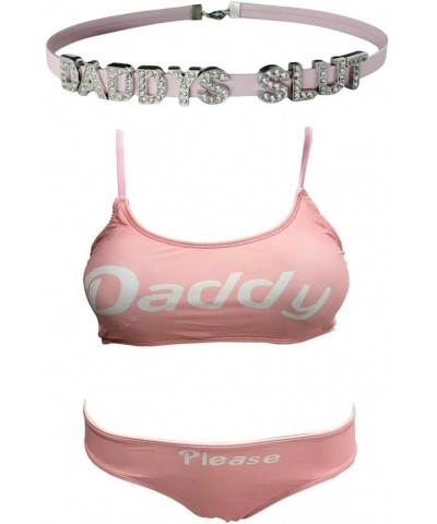 Pink DADDY'S SLUT Choker Necklaces,Rhinestone Chokers For Women Honey Princess Hotwife,Cute Sexy Dad Collar For Girls,PU Faux...