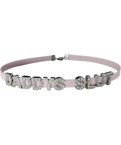 Pink DADDY'S SLUT Choker Necklaces,Rhinestone Chokers For Women Honey Princess Hotwife,Cute Sexy Dad Collar For Girls,PU Faux...