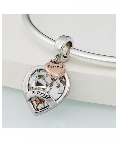 Jan-Dec Birthstone Charms for Bracelets Happy Birthday Bead Charm for Women Girls Gifts Cute CZ Heart April $6.93 Bracelets