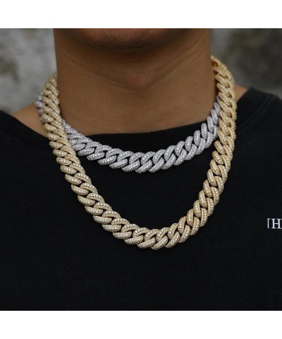 18mm Iced Out Cuban Link Chain 18K White Gold Plated Miami Bling 5A+ Cubic Zirconia Diamond Chain Hip Hop Rapper Thick Cuban ...