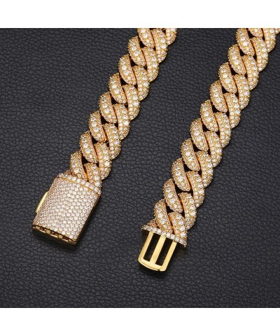 18mm Iced Out Cuban Link Chain 18K White Gold Plated Miami Bling 5A+ Cubic Zirconia Diamond Chain Hip Hop Rapper Thick Cuban ...