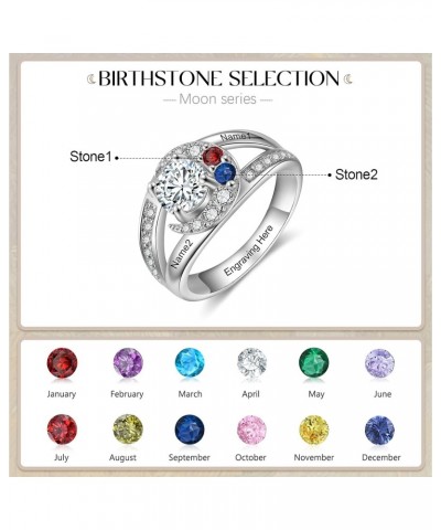 Personalized Couples Promise Rings for Women Sun Moon Crystal Engagement Name Rings with 2 Simulated Birthstones for Couples ...